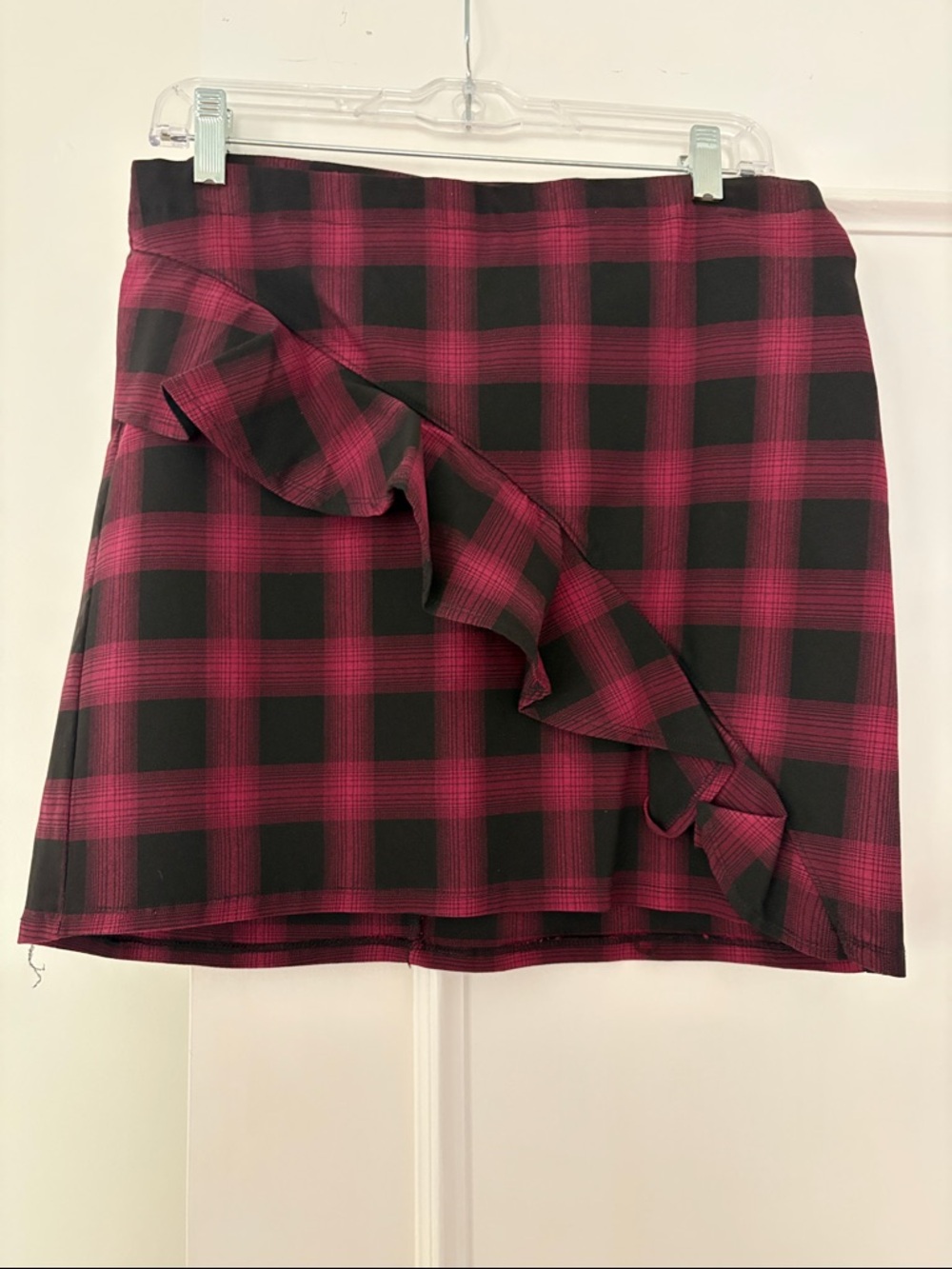 Mossimo Supply Co. Black & Magenta Plaid Ruffle Mini Skirt